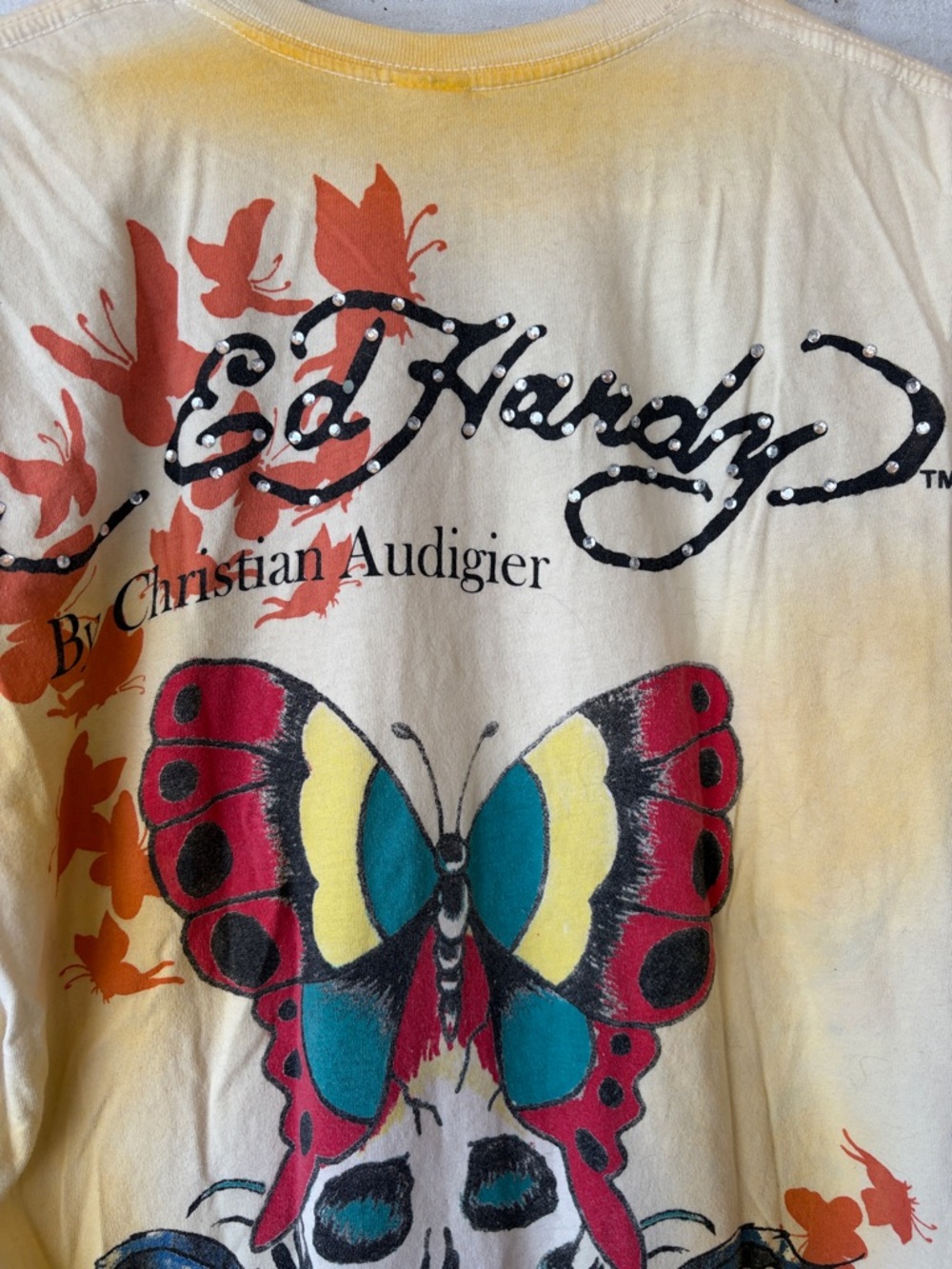 Ed Hardy Yellow Tee with Black Graphic and Rhinestones - Picture 11 of 11
